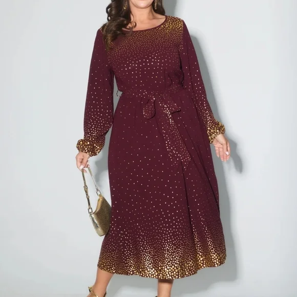 BloomChic Burgundy Maxi Dress with Gold Square Accents - Picture 3 of 6